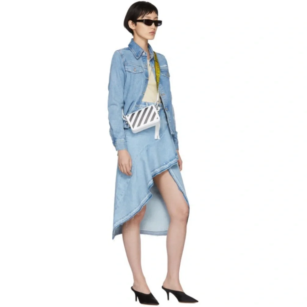 Off-White Blue Denim Ruffles Skirt Size 38 - Picture 2 of 14
